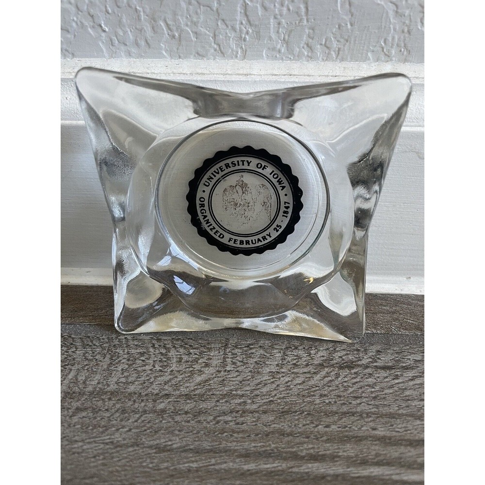 vintage glass ashtray University of Iowa clear trinket dish No Chips Or Cracks
